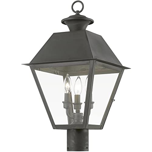Livex Wentworth 3 Light Outdoor Post Top Lantern 22" Tall Black