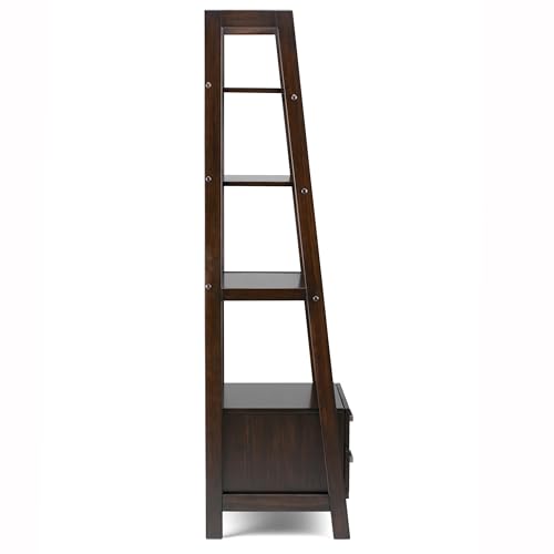 SIMPLIHOME Sawhorse 24" Solid Wood Ladder Shelf Dark Chestnut Brown