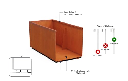 Plantercraft Corten Steel Rectangle Planter Brown 60" x 20" x 24