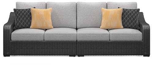 Signature Design by Ashley Beachcroft Casual Weather Resistant 2-Piece Loveseat with Cushions and Pillows Black & Light Gray