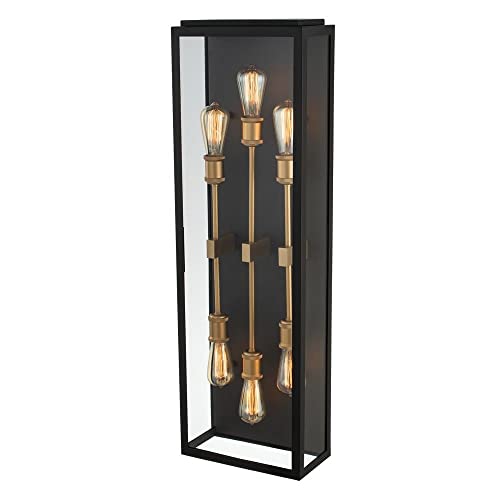 Kalco Ashland Outdoor Wall Sconce 6-Light 240W Matte Black / Sanded Gold