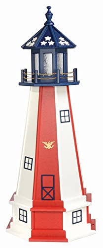 Furniture Barn USA 3' Alternating Patriotic Poly Lighthouse with Base Solar Light