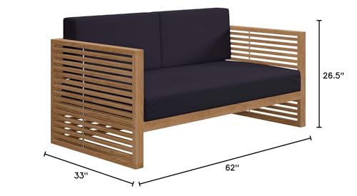 Modway Carlsbad Teak Wood Outdoor Patio Loveseat Natural Navy