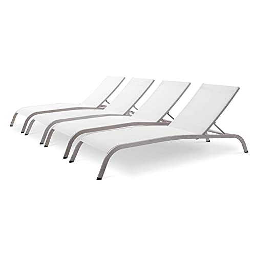 America Luxury - Outdoor Lounge Chair Chaise Set of 4 Aluminum Metal White