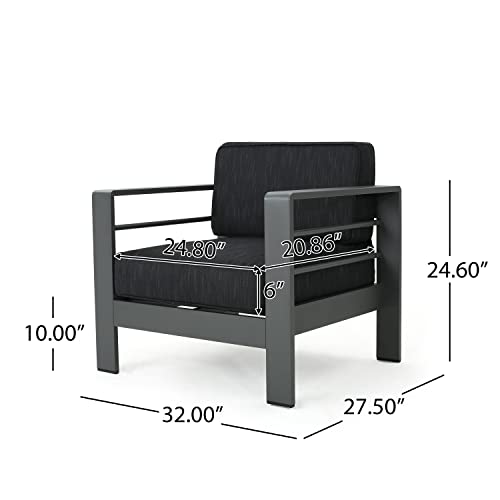 Christopher Knight Home Crested Bay Outdoor Aluminum Club Chairs Set, 2-Pcs, Grey / Dark Grey