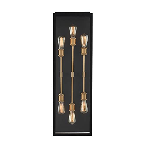 Kalco Ashland Outdoor Wall Sconce 6-Light 240W Matte Black / Sanded Gold