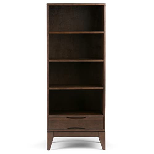 SIMPLIHOME Harper Solid Hardwood 24" Mid Century Modern Bookcase Walnut Brown