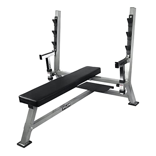 Valor Fitness Olympic Weight Bench Press Station - Spotter Arms | Adjustable Safety Catch Max 500 lbs - Power Lifting Home Gym Workout Equipment BF-48 Metallic Grey and Black