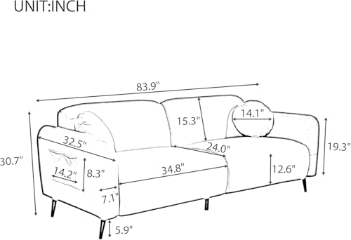 Merax Modern Loveseat Sofa with Ottoman & Pillows Beige