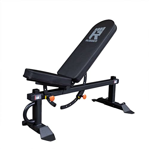 Rugged Strength & Fitness Power Rack with Lat Attachment & Heavy Duty Flat-Incline Bench Black