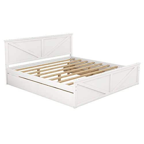 RORIGAT King Size Platform Bed with Storage Drawers White
