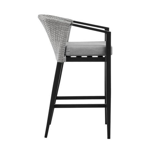 Armen Living Palma Outdoor Patio 5-Piece Bar Table Set Black with Grey Cushions