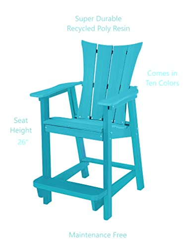 Phat Tommy Adirondack Bar Set - Outdoor Bistro Table and Chairs Set of 2 - HDPE High Top Seating - Teal