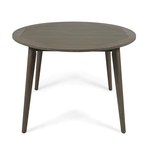 Christopher Knight Home Casa Outdoor Acacia Wood 5 Piece Dining Set with Round Table and Cushions Gray + Dark Gray