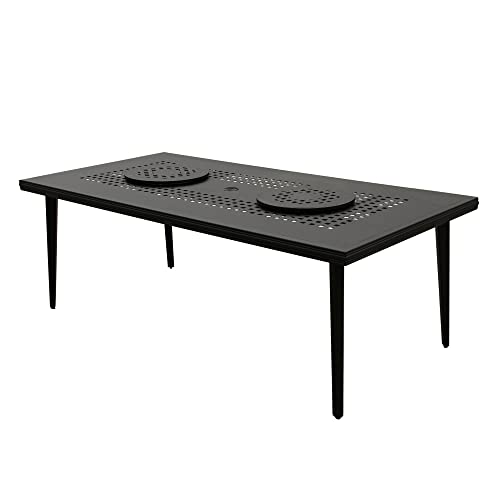 Oakland Living Modern Ornate Outdoor Aluminum Dining Set with Two Lazy Susans and Eight Chairs Black