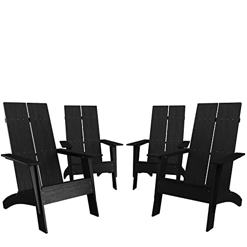 Flash Furniture Set of 4 Sawyer Modern 2-Slat Back Adirondack Chairs Black