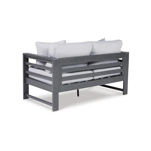 Benzara 55 Inch Outdoor Loveseat Gray Frame Cushioned Seat with 2 Throw Pillows Grey