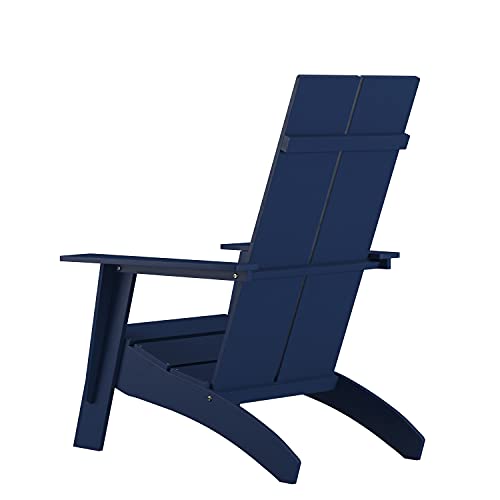 EMMA + OLIVER Set of 4 Navy Modern Dual Slat Back Adirondack Chairs