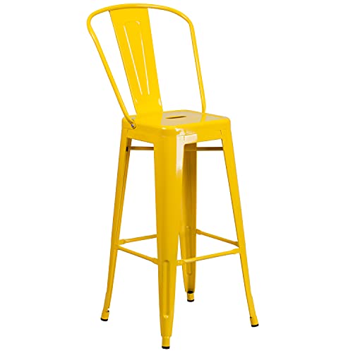 Flash Furniture Callum 30" Round Yellow Metal Indoor-Outdoor Bar Table Set with 4 Cafe Stools
