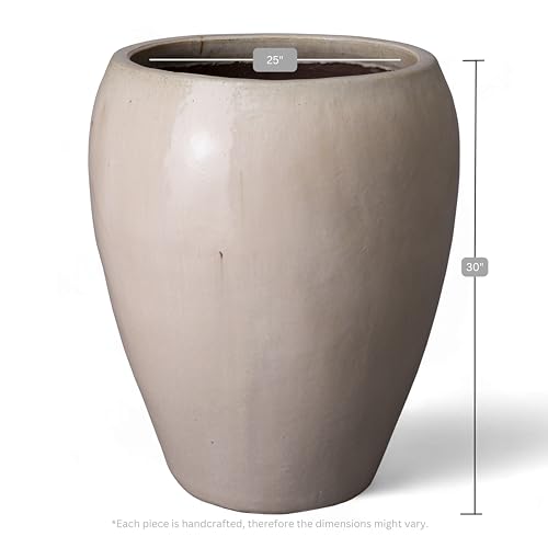 Emissary 25in Distressed White Stoneware Round Planter