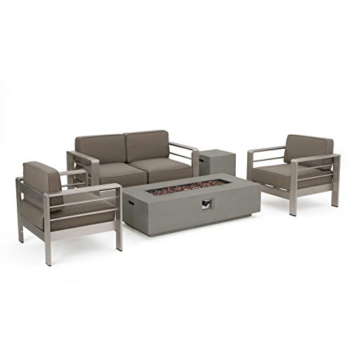 Christopher Knight Home Cape Coral 5-Piece Outdoor Chat Set with Fire Table Grey / Light Grey