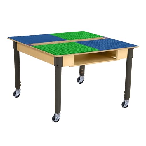 Contender Time-2-Play 35" Square Build & Learn Table with Trough & Shelf, Blue & Green