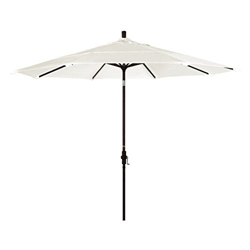 California Umbrella 11' Round Aluminum Market Umbrella with Crank Lift and Collar Tilt, Bronze Pole, Sunbrella Canvas