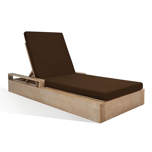 Safavieh Couture Outdoor Collection Lanai Solid Wood Chaise Lounge Chair Natural/Dark Brown