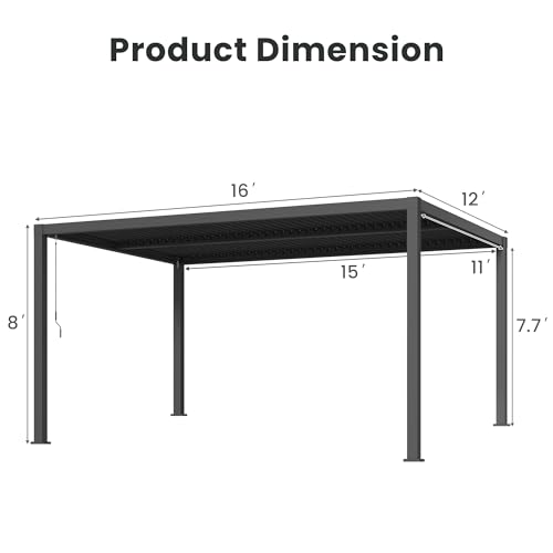 RoyalCraft 12'x16' Adjustable Louvered Pergola Heavy-Duty Aluminum Black