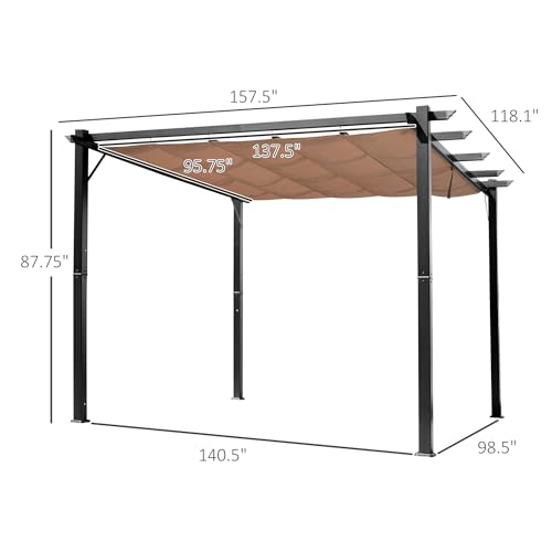 Outsunny 10' x 13' Aluminum Patio Pergola with Retractable Canopy Charcoal Gray