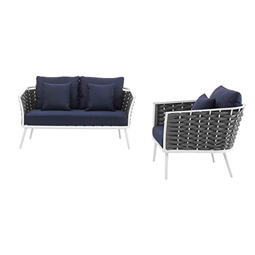 Modway Stance Outdoor Patio Aluminum Loveseat and Armchair White Navy