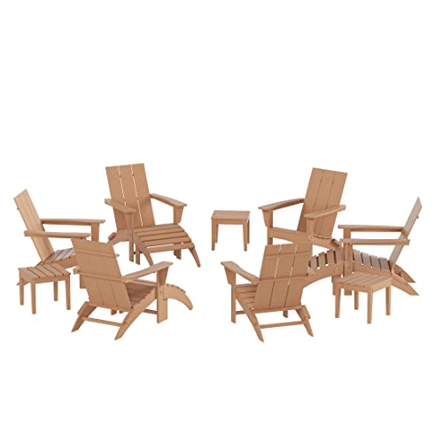 WO WESTIN OUTDOOR 12-Piece Folding Poly Lumber Adirondack Chairs Teak