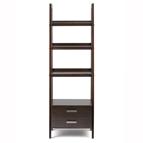 SIMPLIHOME Sawhorse 24" Solid Wood Ladder Shelf Dark Chestnut Brown