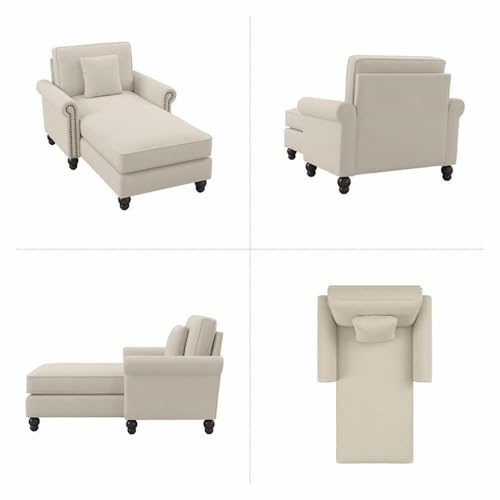 Bush Furniture Chaise Lounge Chair with Arms, Coventry Collection, Cream Herringbone