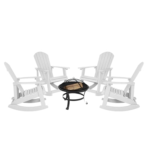 BizChair Set of 4 Savannah Adirondack Rocking Chairs White