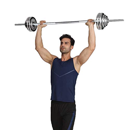 IFAST Barbell Weight Set 210 LBs Adjustable Chrome Cast Plates Squat Deadlift Home Gym - Men & Women