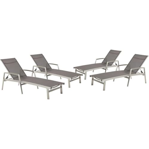 Afuera Living Outdoor Mesh and Aluminum Chaise Lounge Set of 4 Grey