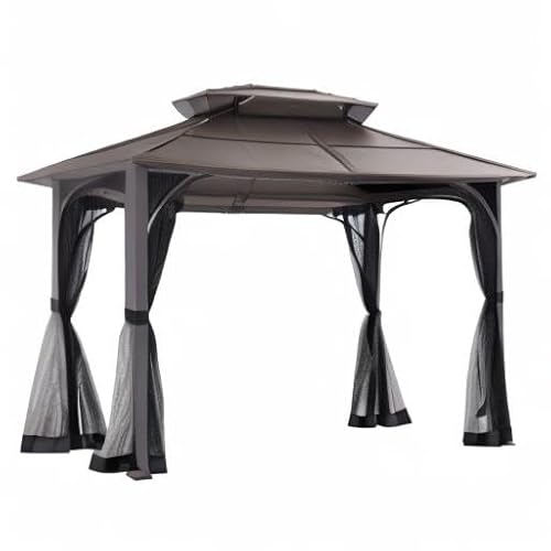 Sunjoy Hardtop Gazebo 10x12 ft Outdoor Heavy Duty Steel Frame Brown