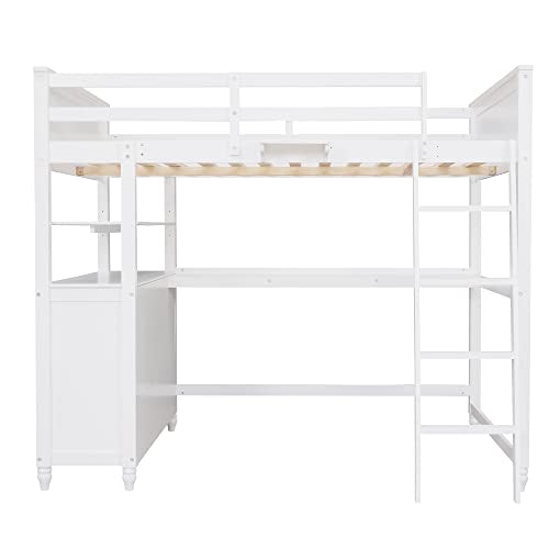 Harper & Bright Designs Full Size Loft Bed with Desk and Storage Drawers White