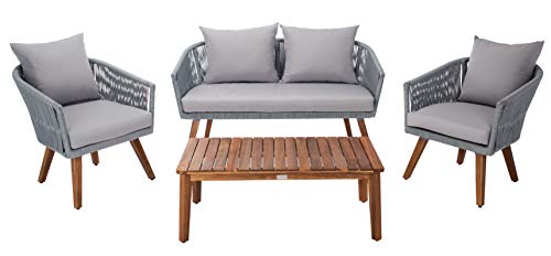 Safavieh Outdoor Velso Rope 4-Piece Patio Set with Cushions Grey/Grey