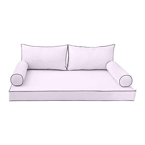 Prolinemax Style2 Twin Size 5PC Contrast Pipe Outdoor Daybed Mattress Cushion Set White