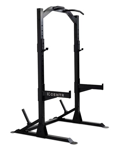 CENTR Half Rack - 7 Gauge Steel Squat Rack with J-Hooks, Pull Up Bar & Weight Storage - Matte Black