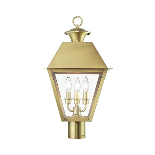 Livex Wentworth 3 Light Large Outdoor Post Top Lantern 22 Inches Tall Natural Brass