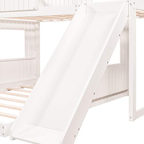Harper & Bright Designs House Bunk Beds Twin Over Full with Slide White