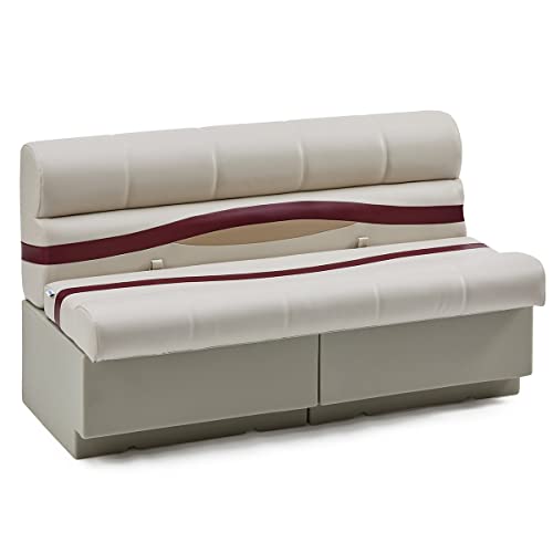 DeckMate Complete 55" Premium Pontoon Boat Seat Bench and Base Ivory Burgundy Tan