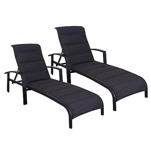 Courtyard Casual Santorini Collection 2-Piece Padded Sling Chaise Lounge Chairs Black