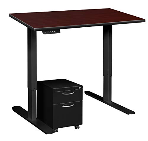 Regency Esteem Single Pedestal Height Adjustable Desk 42" Mahogany/Black