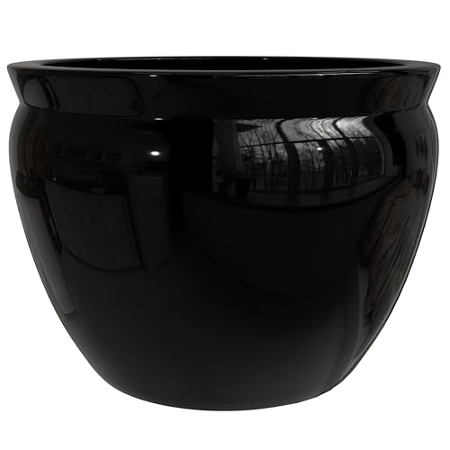 Red Lantern Large 20" Porcelain Fishbowl Planter Black