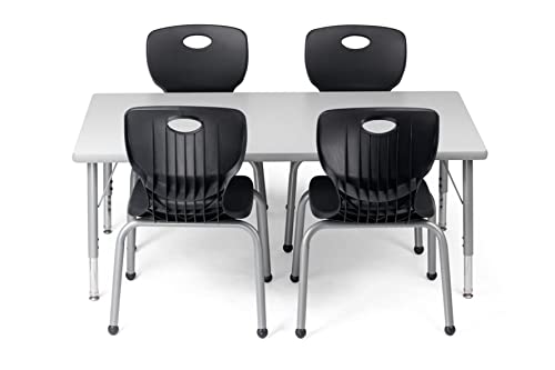 Schooled Adjustable School Chair and Table Set Black Chair Gray Edged Table