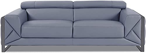 Blackjack Furniture Gianni Italian Leather Sofa with Adjustable Headrests Light Blue